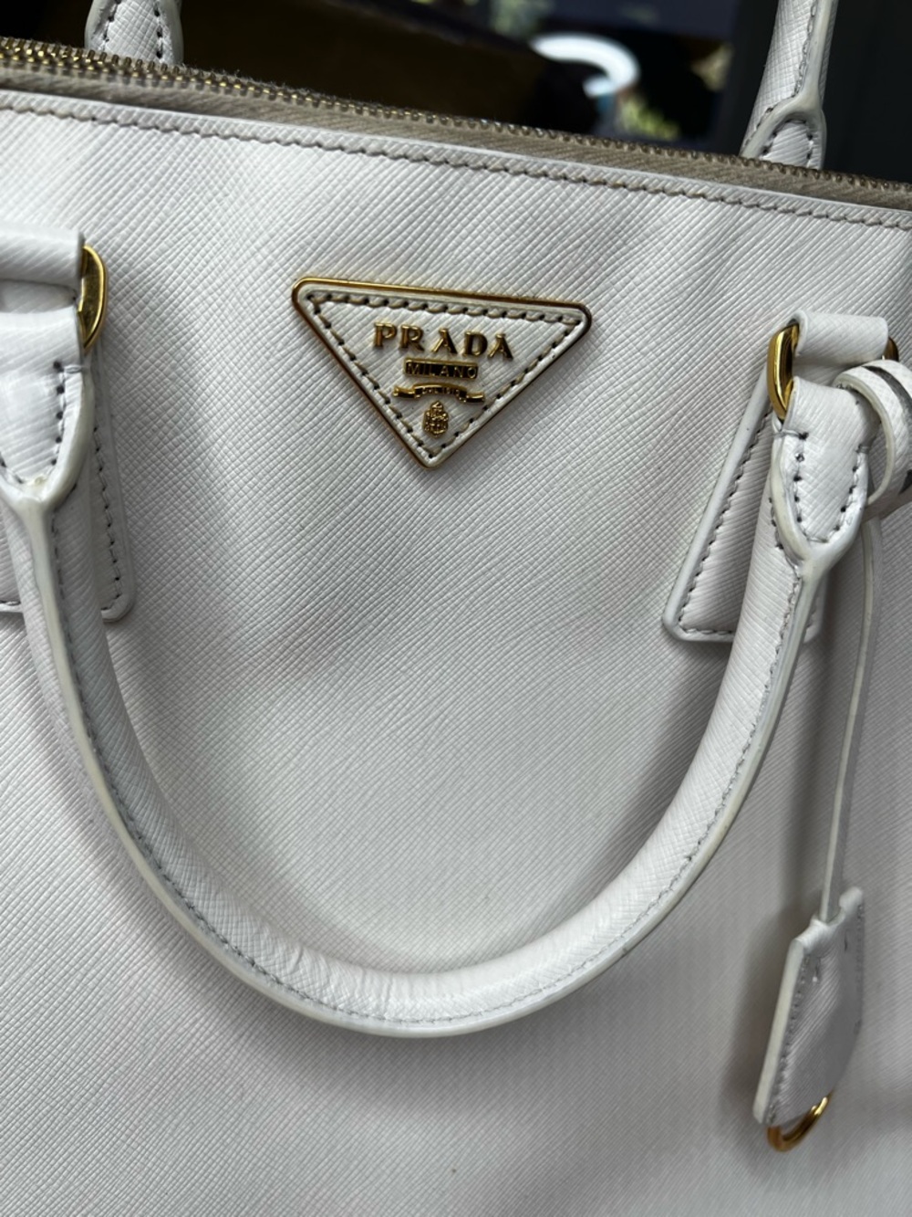 Prada White Saffiano Leather Double-Zip Satchel Tote - Picture 12 of 17